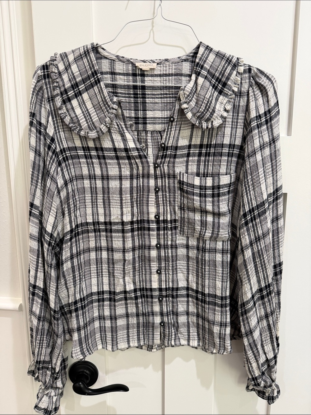 Pilcro Black & White Plaid Button-Down Blouse